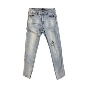 Zuiki Distressed Skinny Jeans Womens Size 44 Light Blue Denim Raw Hem